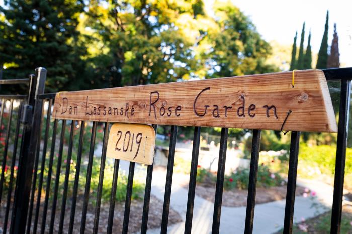 The gate at the Dan Lassanske Memorial Rose Garden