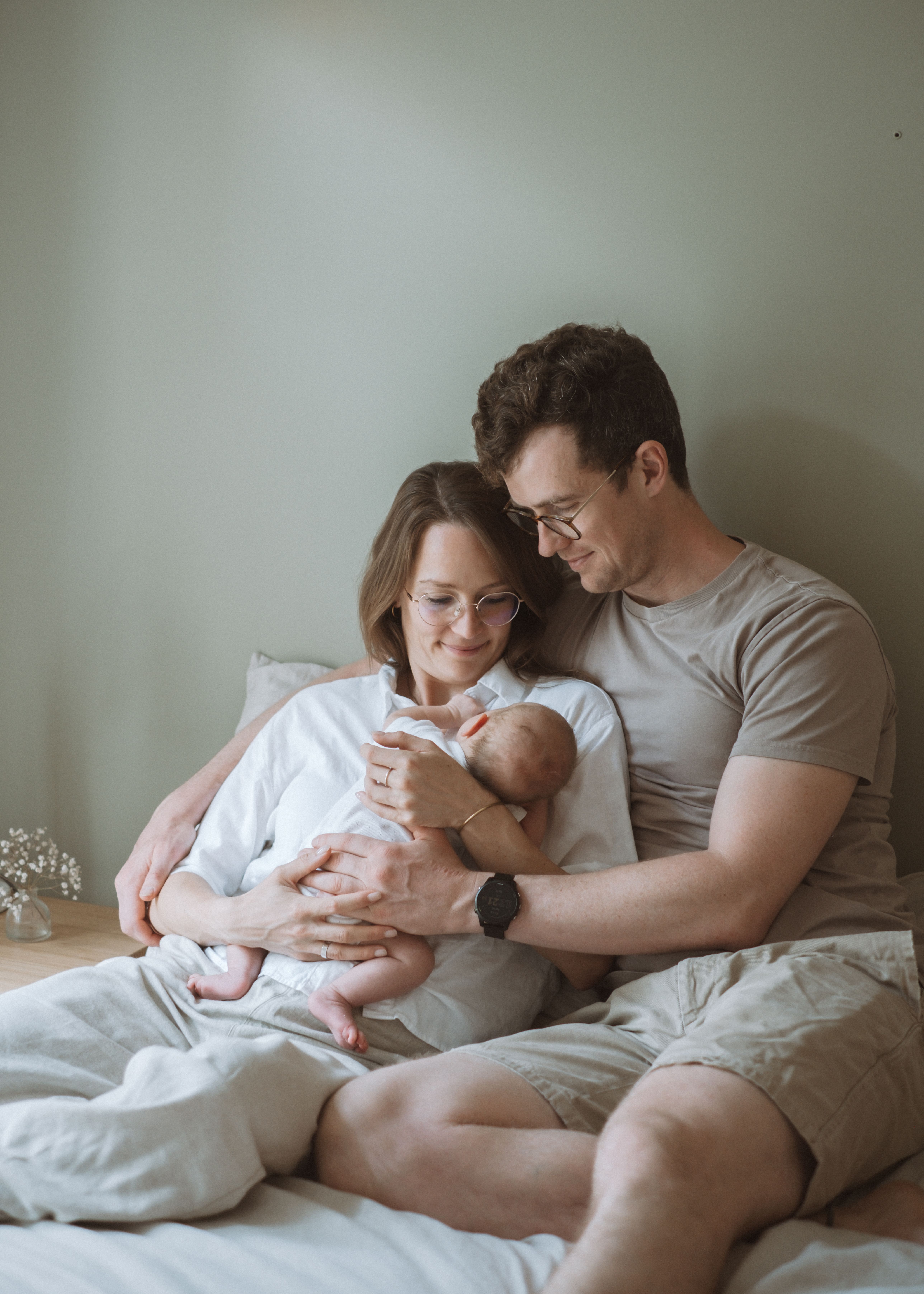 Family portrait with a newborn baby during a natural London photography session