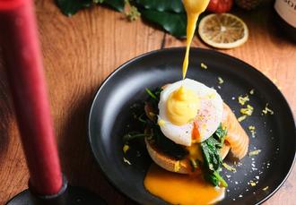 Golden Christmas Hollandaise Sauce with Rich Yolk Eggs