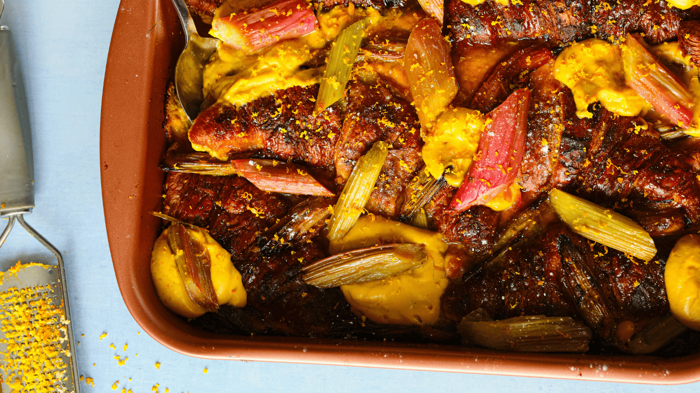 Naughty Nonna’s Baked Rhubarb & Custard Croissant Pudding