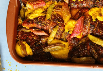 Naughty Nonna’s Baked Rhubarb & Custard Croissant Pudding