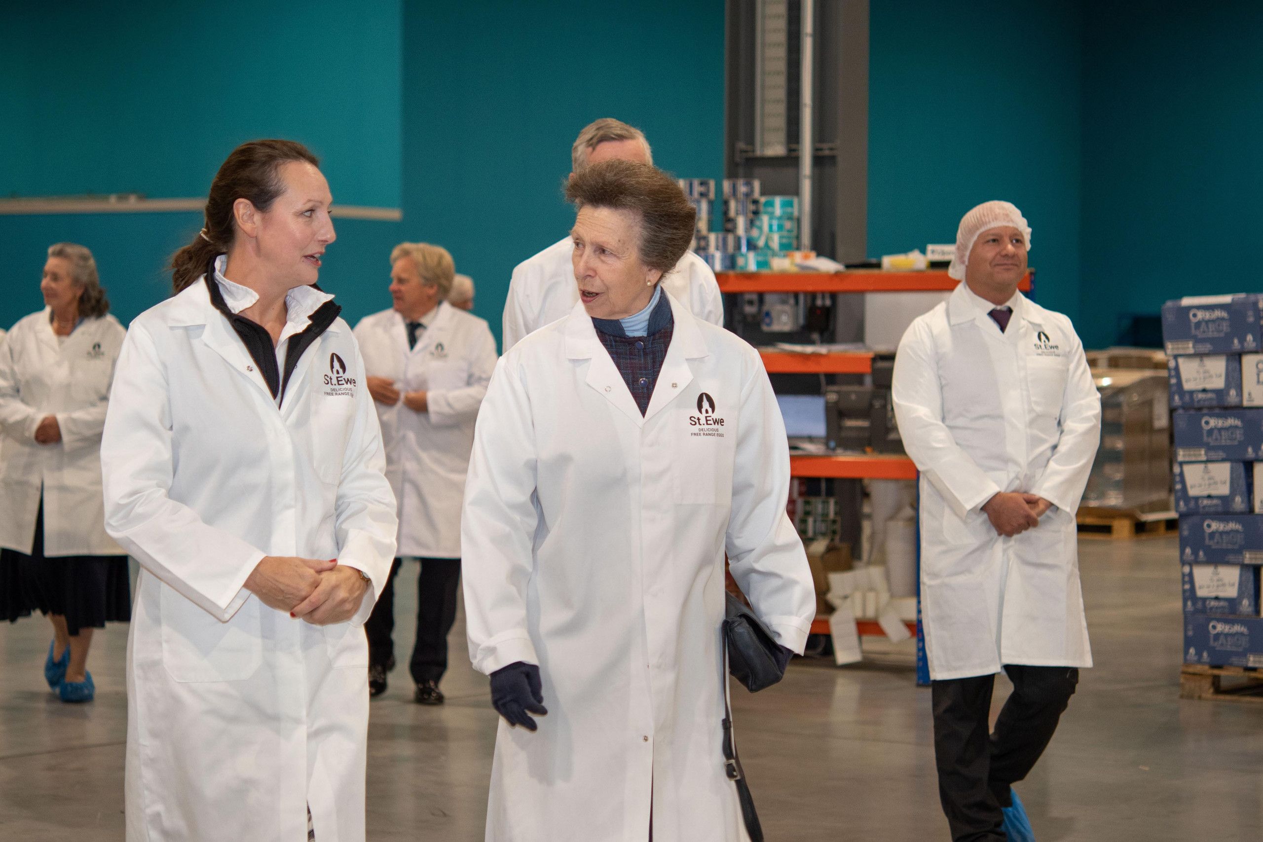 HRH The Princess Royal visits St. Ewe Free Range Egg Packing Centre