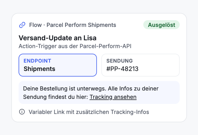 Versand-Update mit variablem Tracking-Link