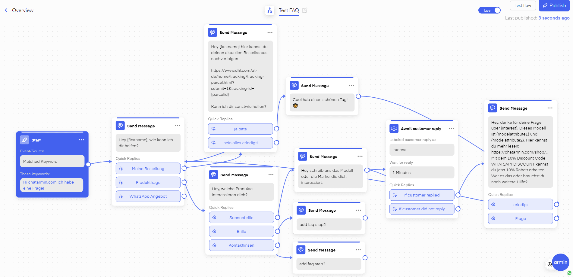 Chatarmin.com Flowbuilder for WhatsApp Chatbot