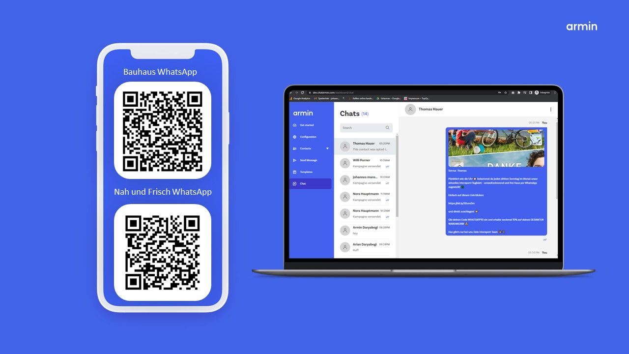 Create chatstarts, manage chats and send WhatsApp campaigns with Chatarmin