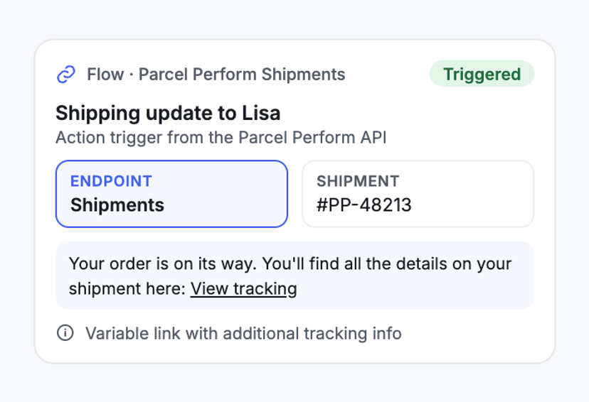 Shipping Update With a Variable Tracking Link