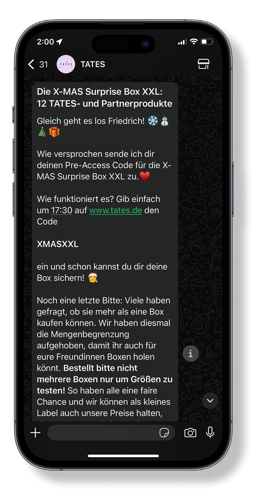 TATES iPhone Mockup X-MAS Surprise Box Kampagne