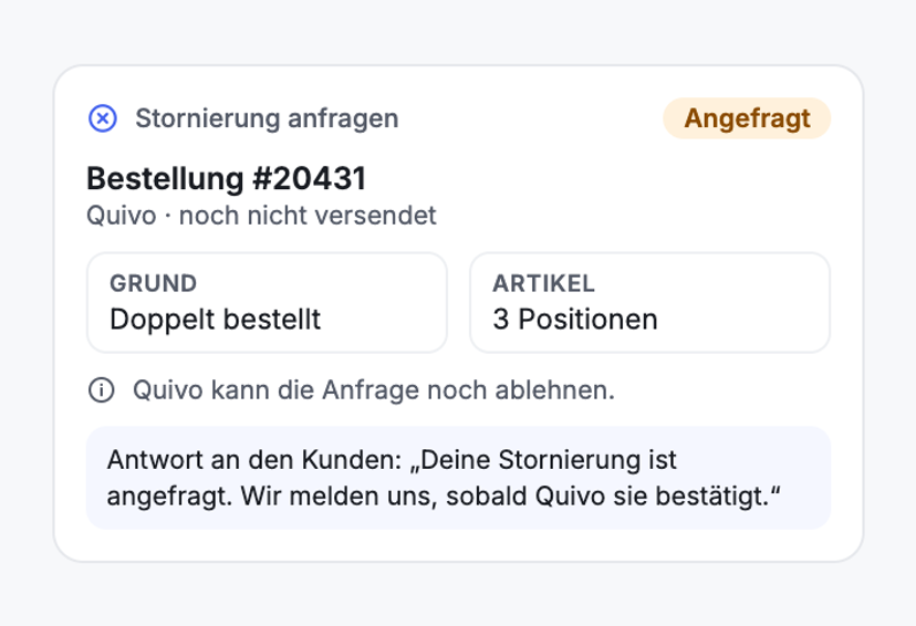 Stornierung angefragt, nicht storniert
