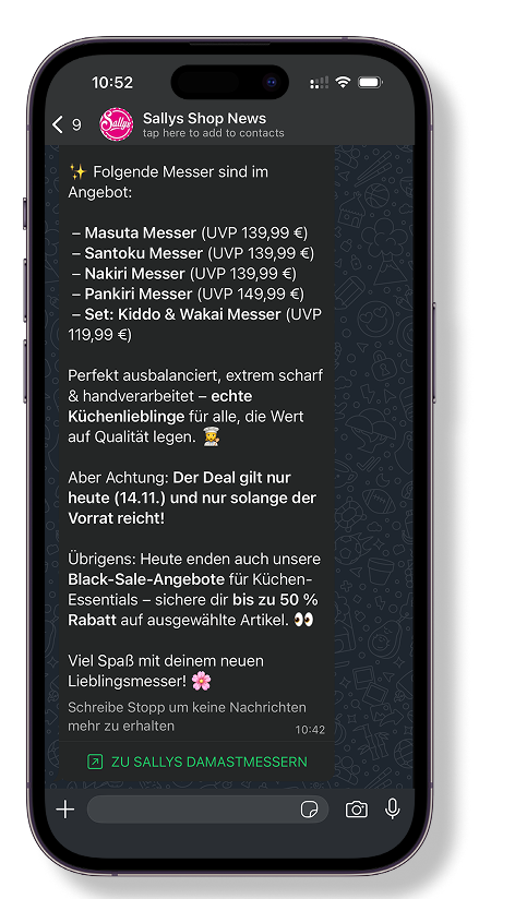 Sallys Welt iPhone Mockup Damastmesser Kampagne Teil 2