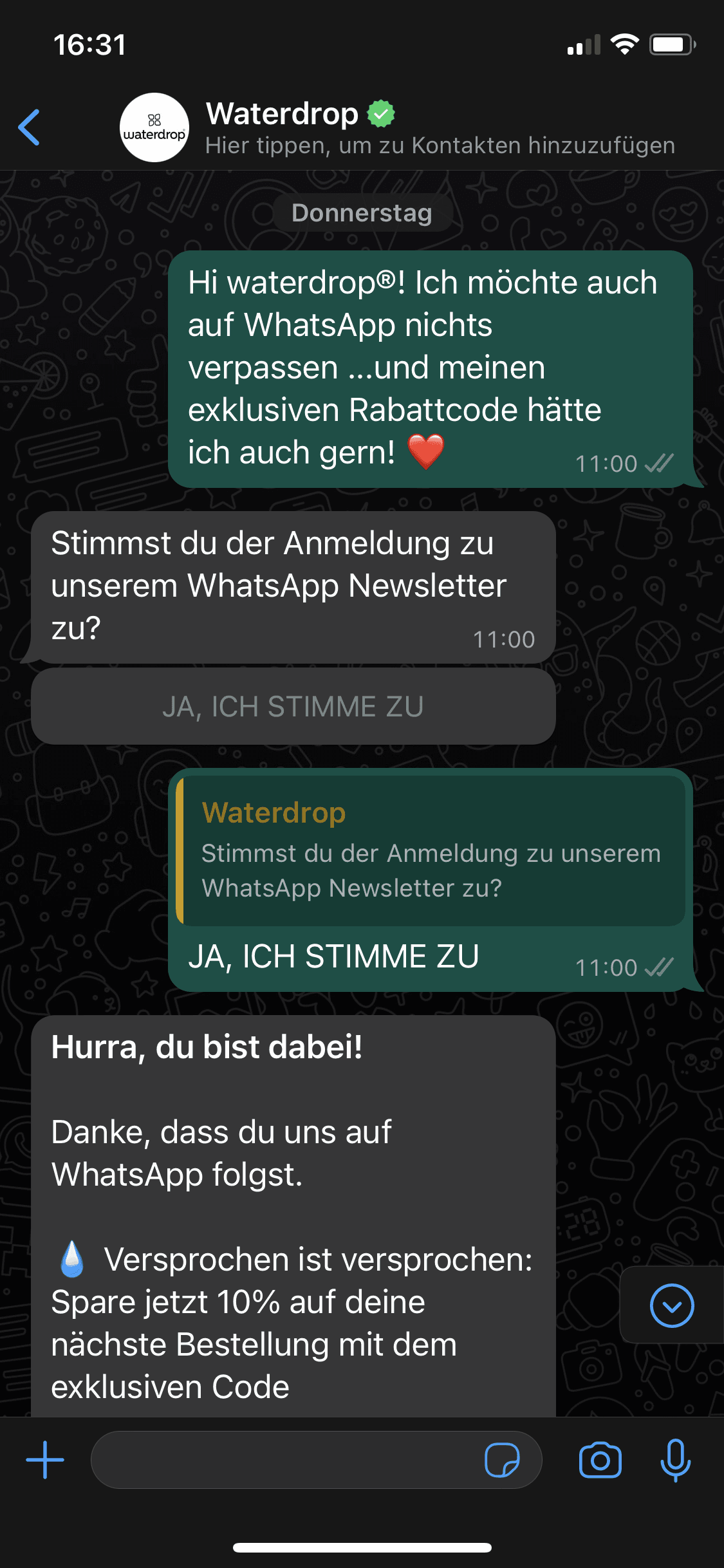 waterdrop® – Verified WhatsApp Business Account with Green Checkmark