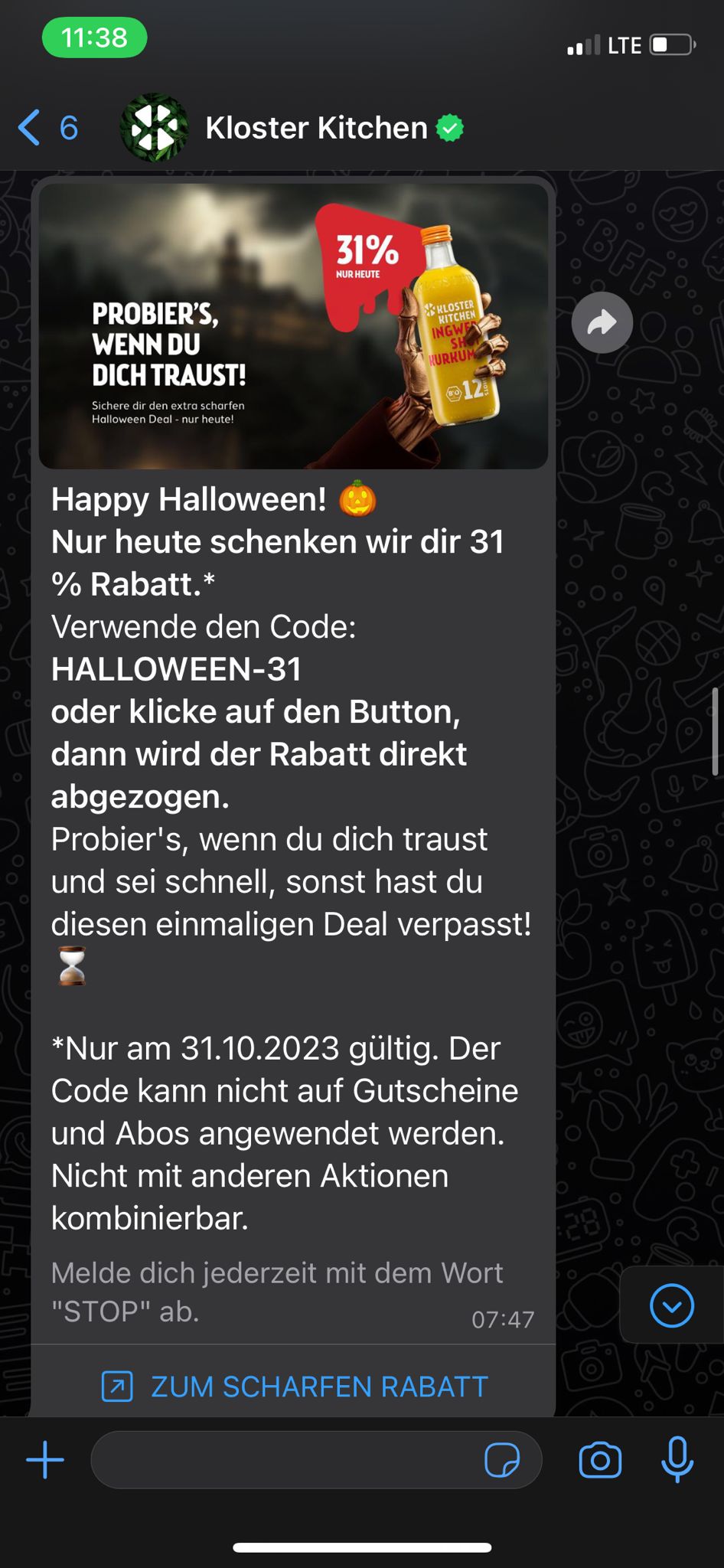Kloster Kitchen creates good anchoring in WhatsApp marketing through high prices and deep discounts