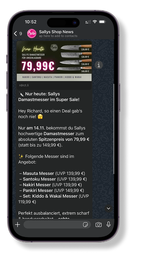 Sallys Welt iPhone Mockup Damastmesser Kampagne Teil 1