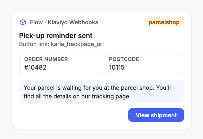 Pick-Up Reminders for the Parcel Shop