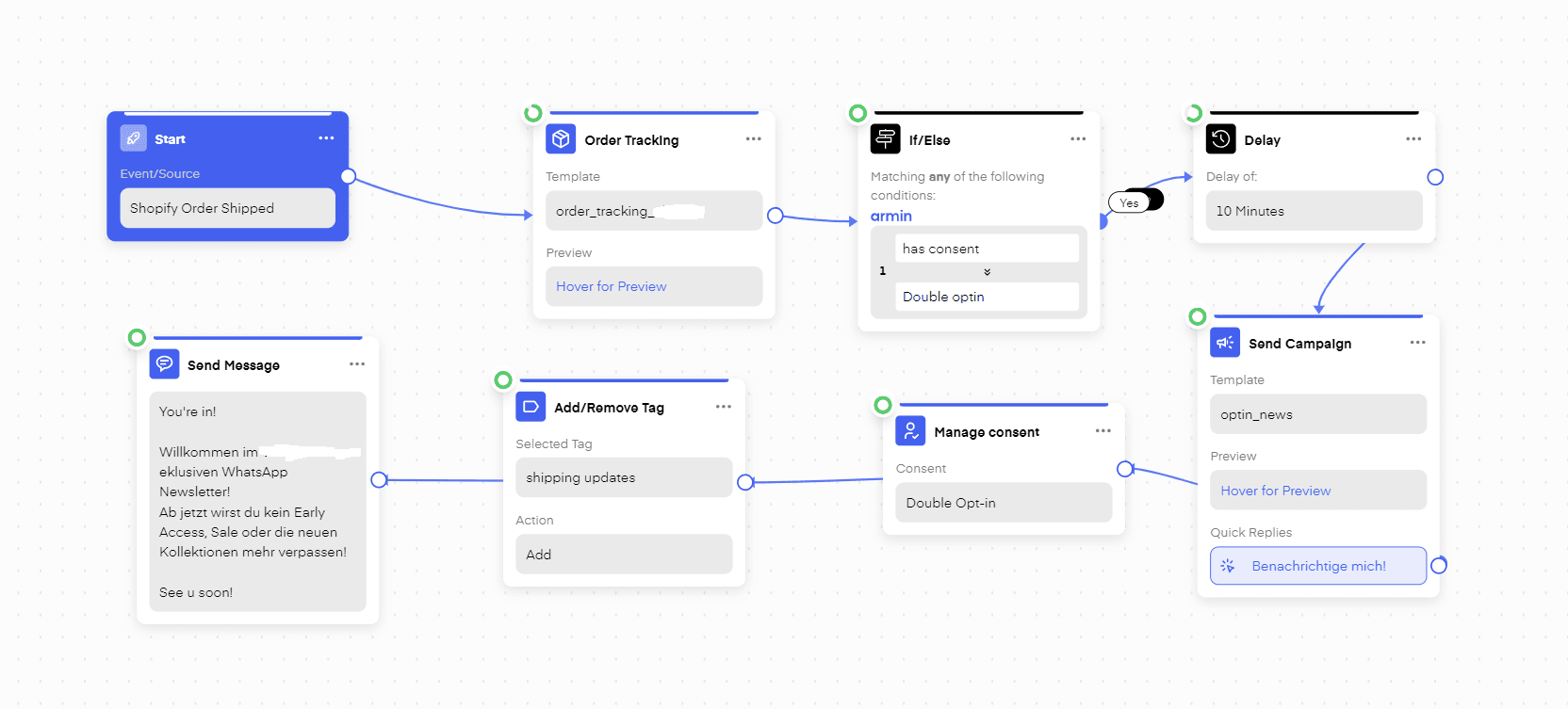WhatsApp Versandinformations-Flow