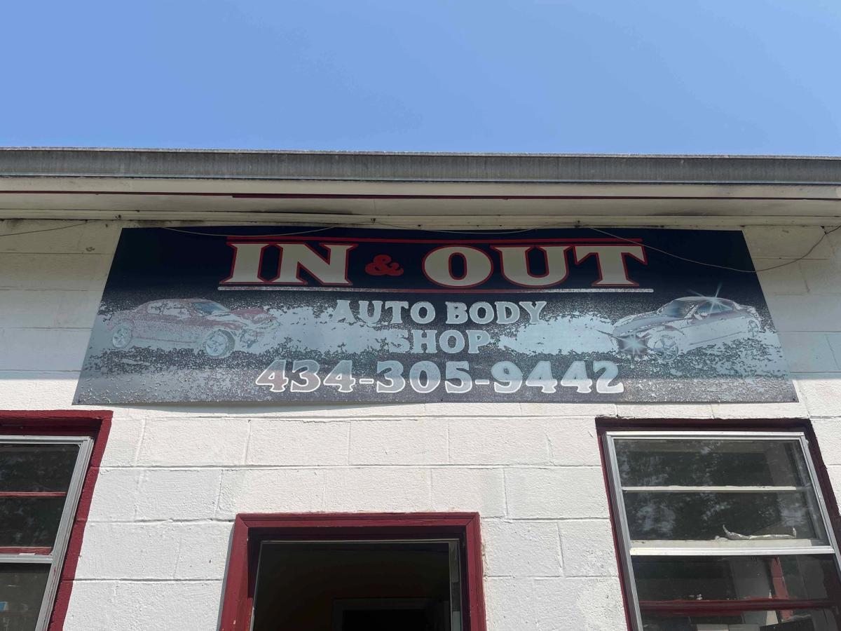 In & Out Autobody LLC shop building and service bays in Gordonsville, Virginia