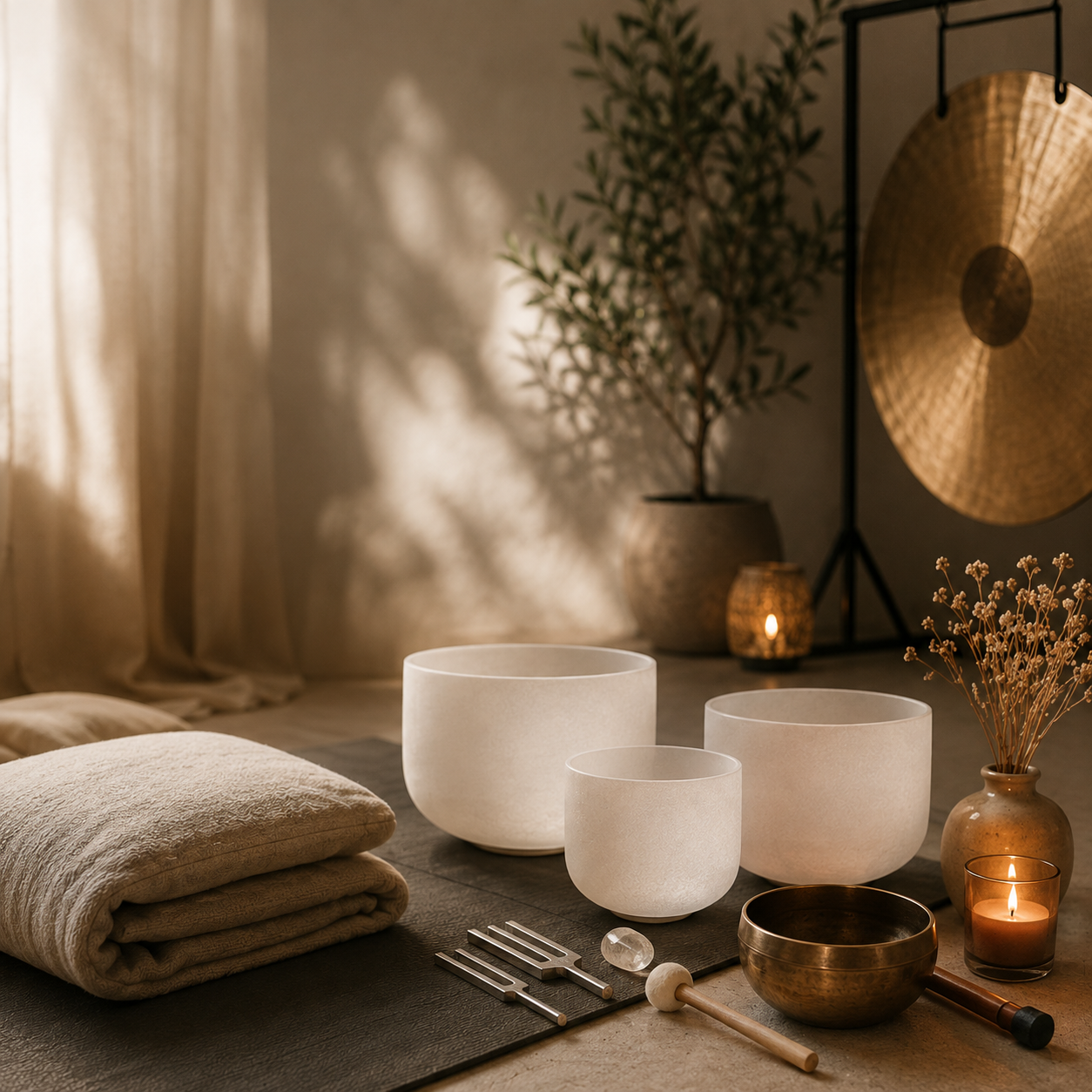 candles, plants and a quiet still-life - the breath + sound space.