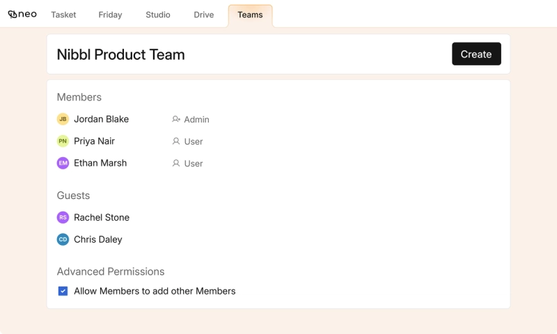 Create Teams screenshot