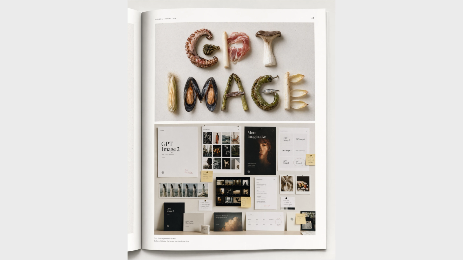 Editorial magazine spread featuring GPT Image 2 concepts, creative references, mood boards, and image-generation experiments