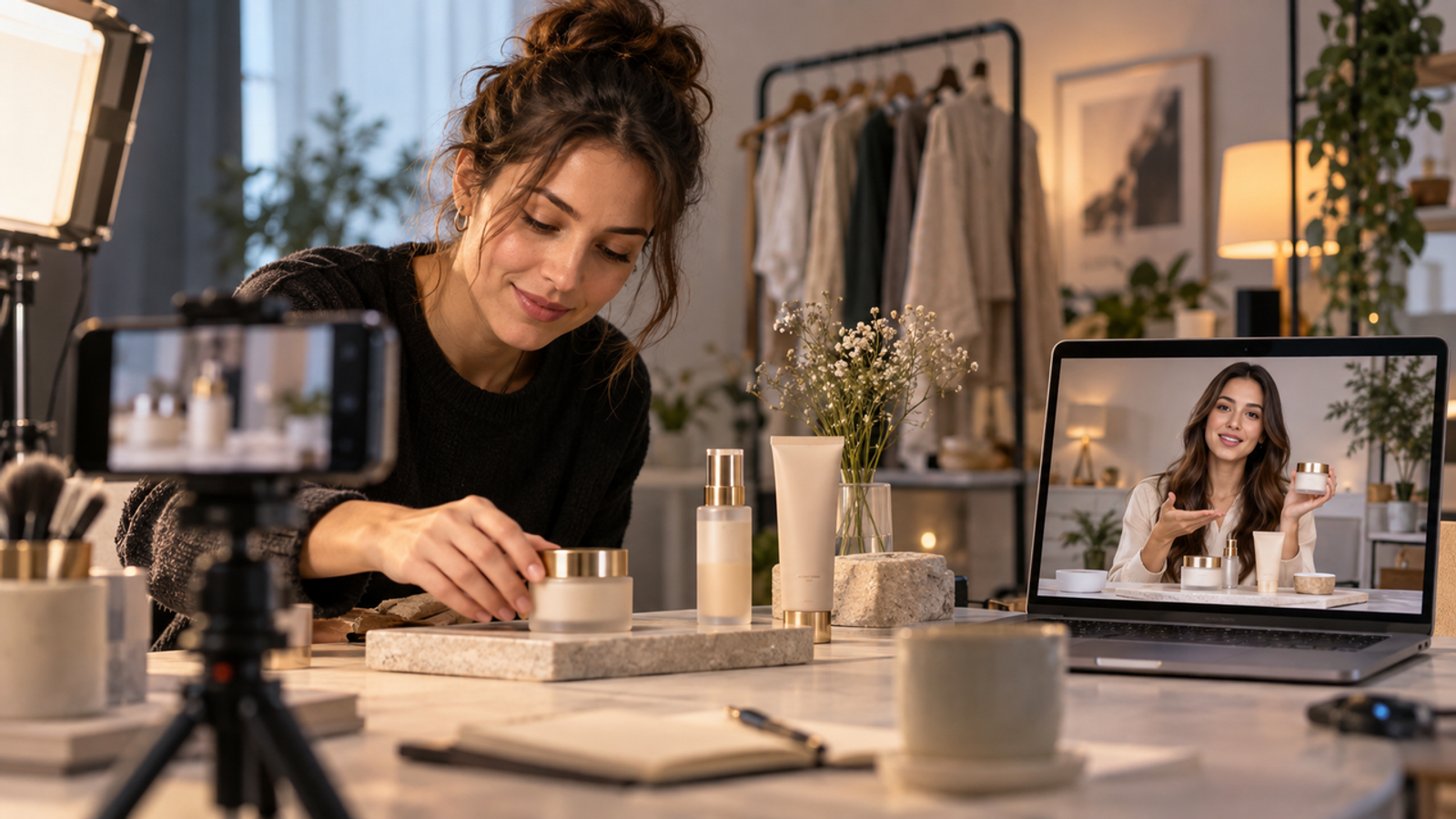 Studio setup demonstrating how to compare ai avatar software for e-commerce product ads.