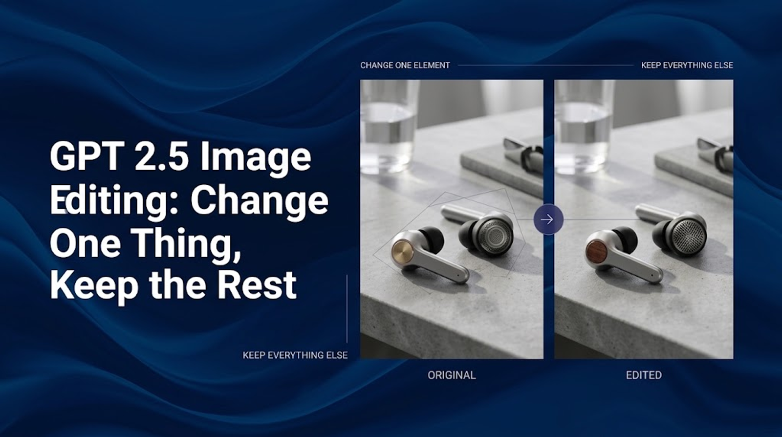 GPT 2.5 Image Editing demonstration showing before and after product change while keeping the rest identical