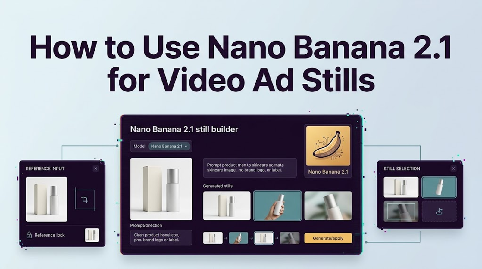 An interface layout demonstrating how to use nano banana 2.1 to generate professional video ad stills.