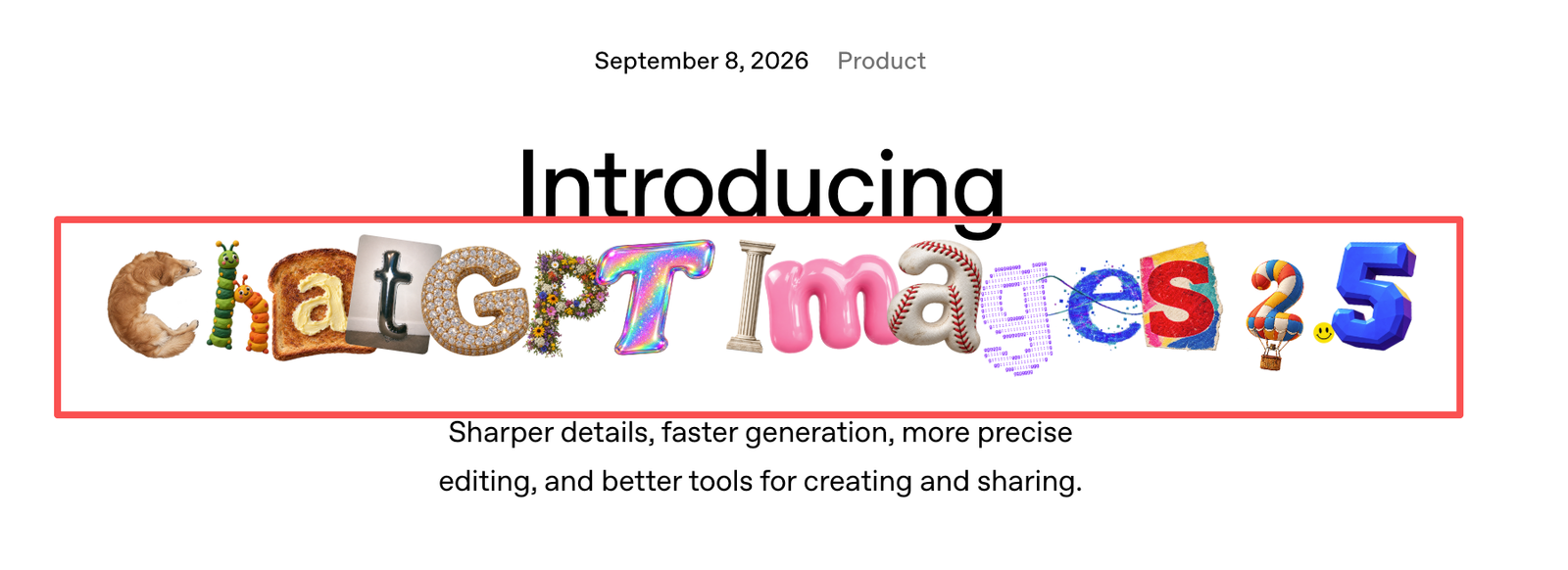 GPT Image 2.5 introduction graphic showing the word 'ChatGPT Images' in varied visual styles