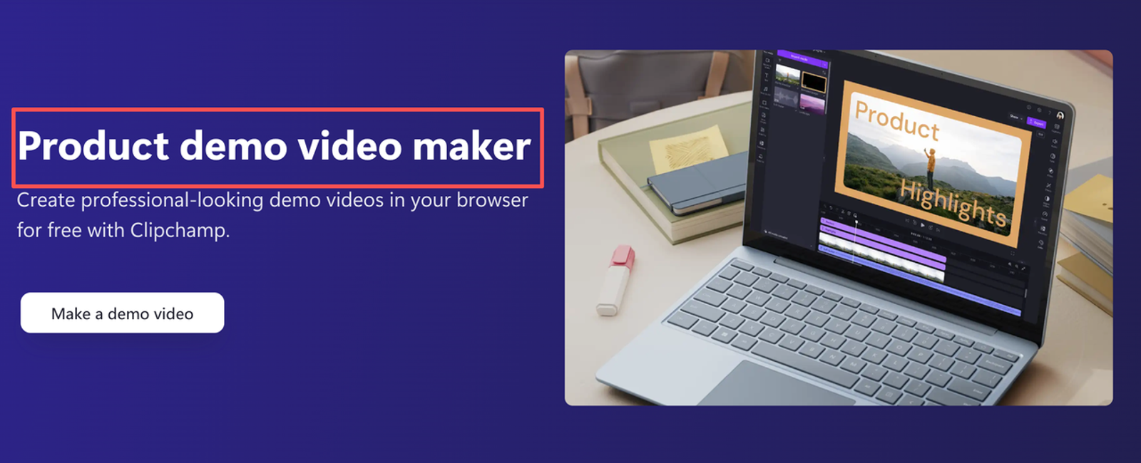 Laptop screen showcasing how to make product demo video edits in a web browser maker.