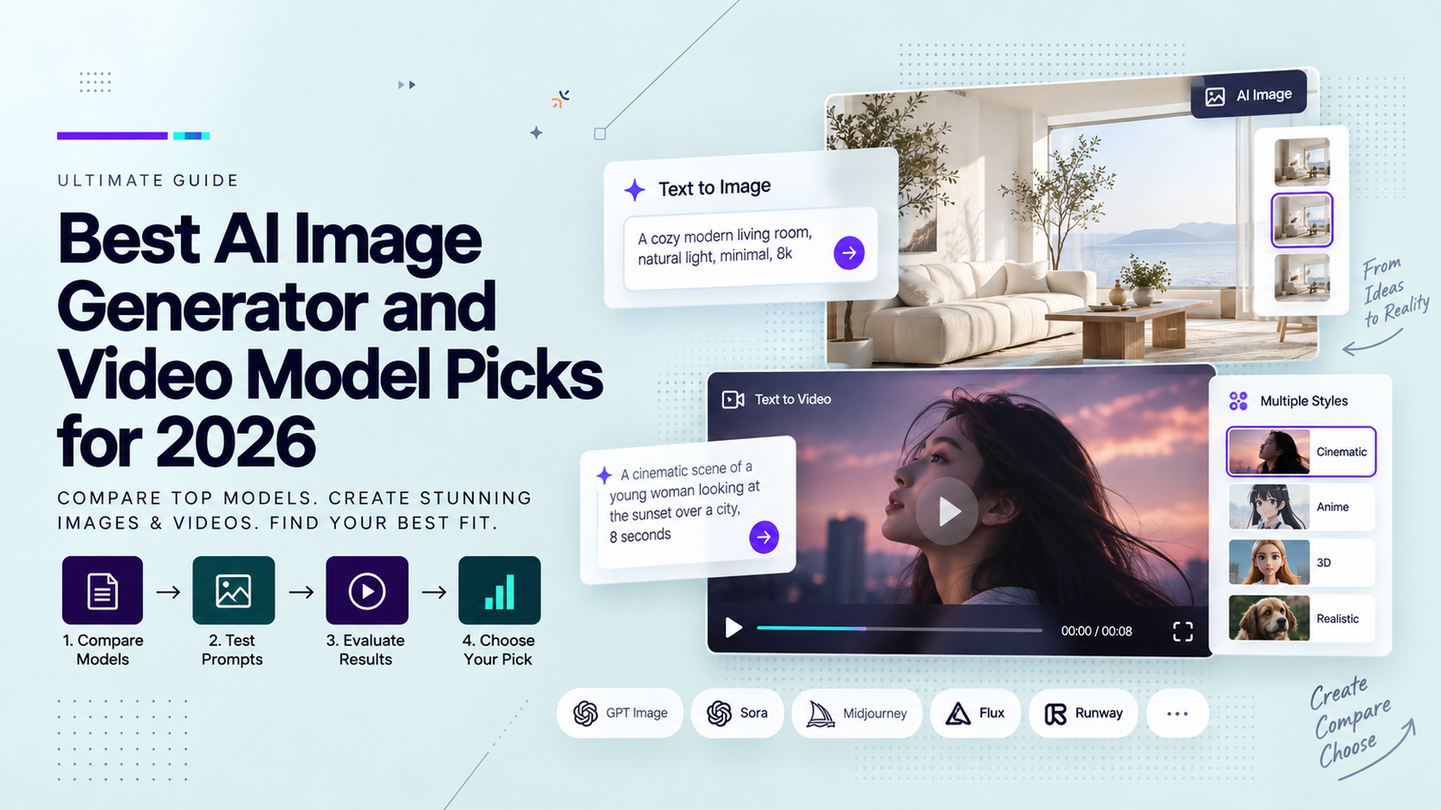 Creative studio comparing AI image generation and AI video model workflows