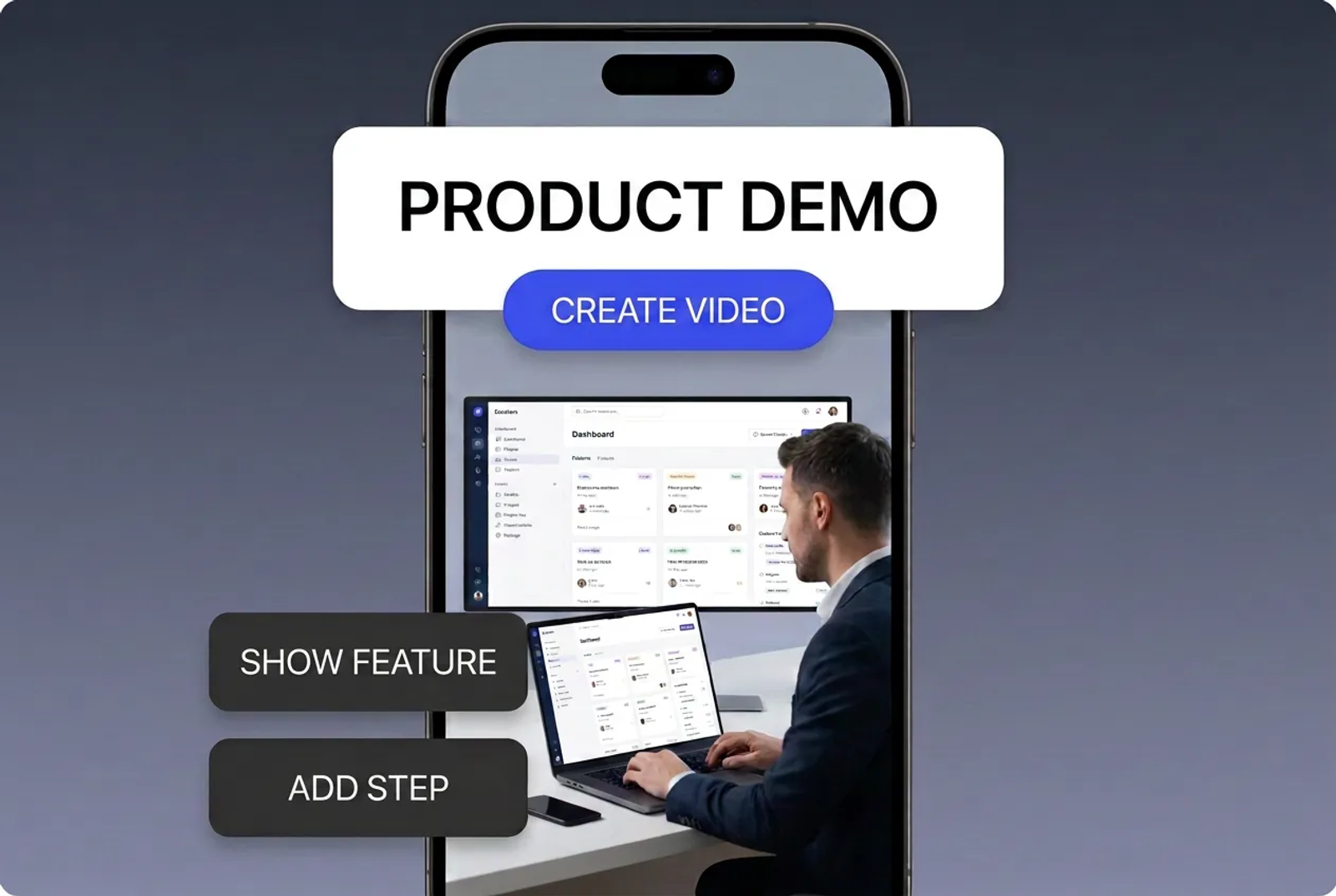 Mobile app showing how to make product demo video features with step-by-step guidance.
