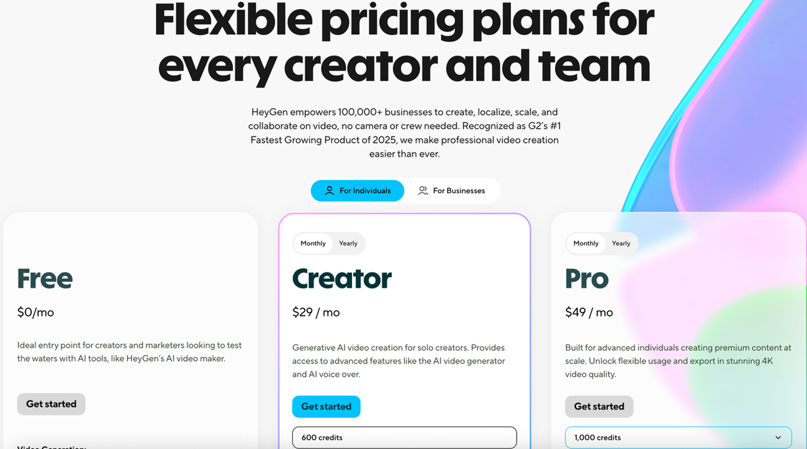 A flexible pricing layout structured to help teams compare pricing for ugc video production tools and credits.