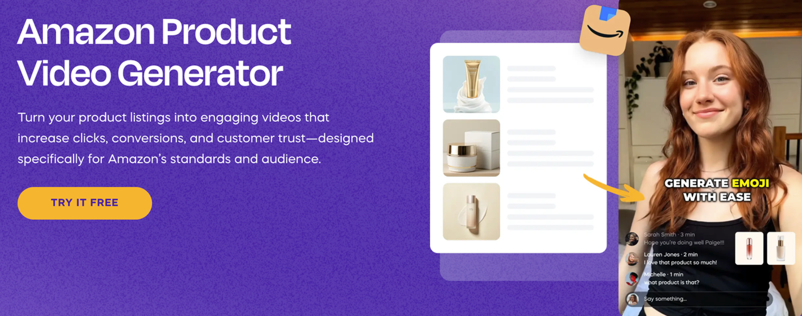 Promo page for an amazon product video maker that turns product listings into video ads.
