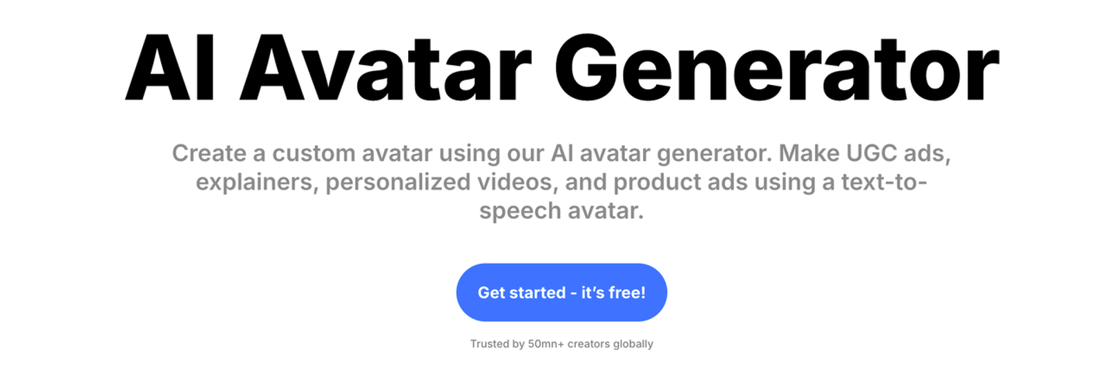 A landing page header introducing tools designed to compare ai avatars for ugc video ads creation.