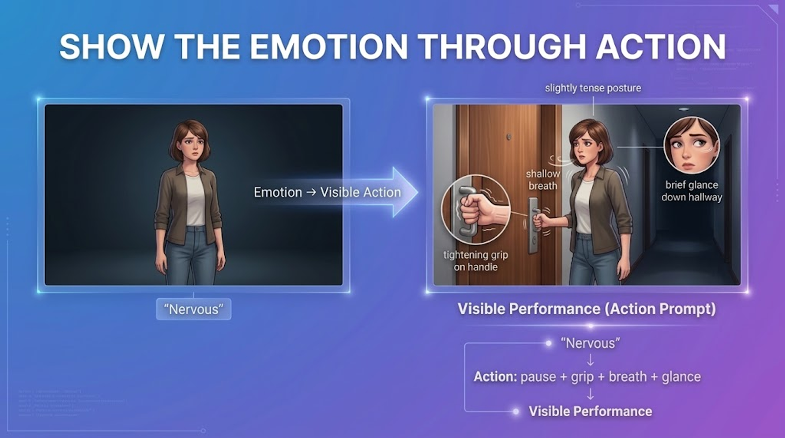 AI video character showing emotion through actions