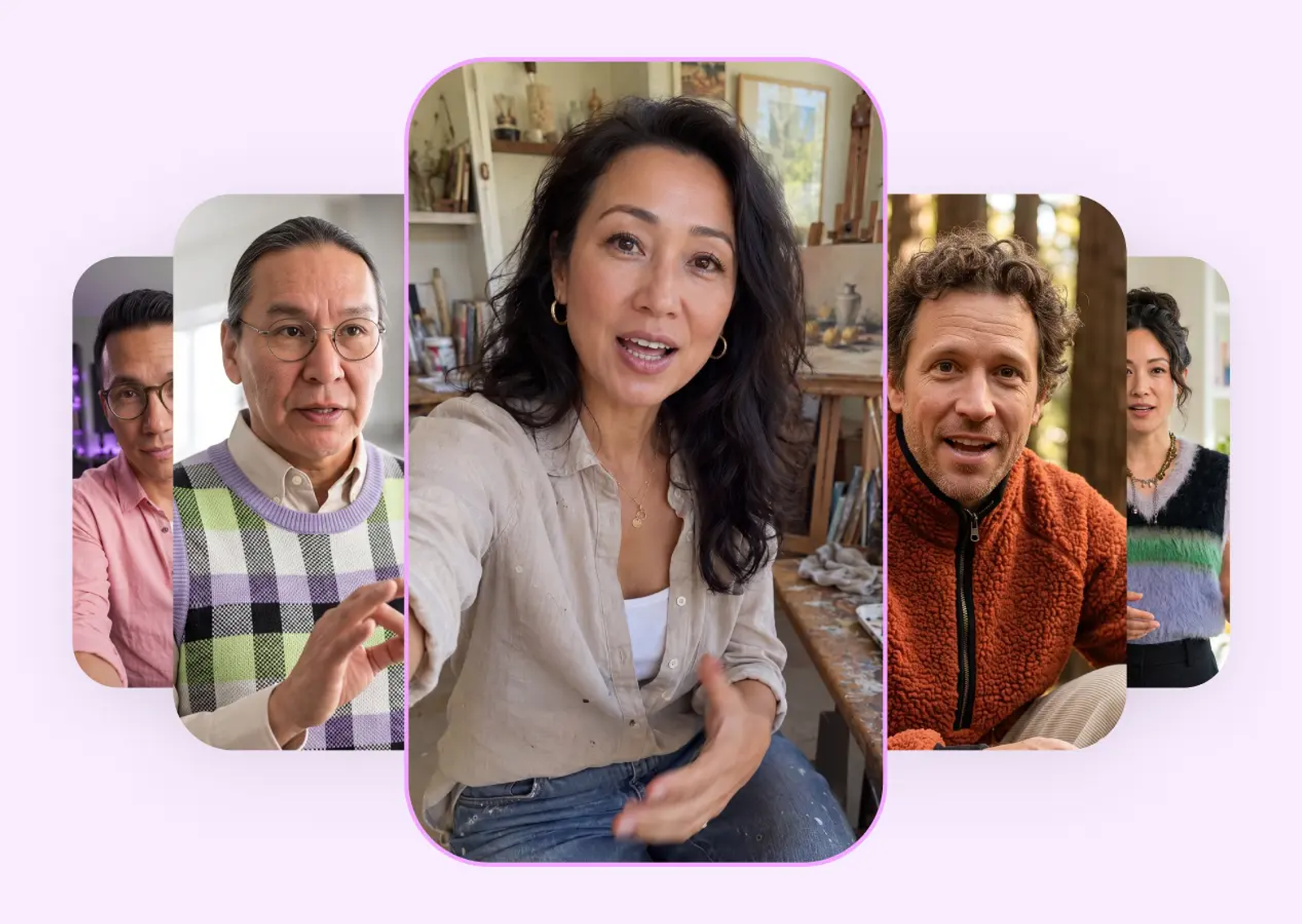 Diverse digital presenters showcasing ai avatar tools for virtual event hosting in vertical video formats.