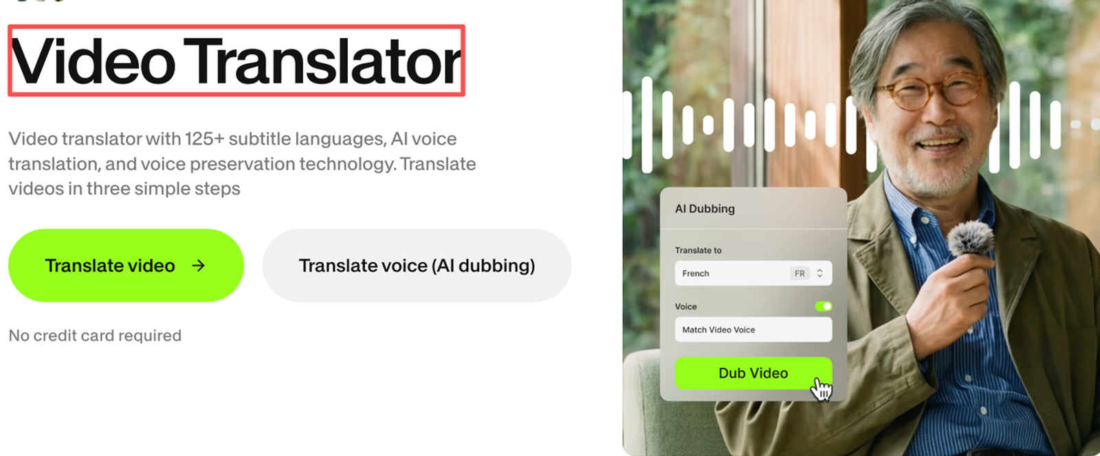Video translator interface offering alternatives to traditional video translation companies.