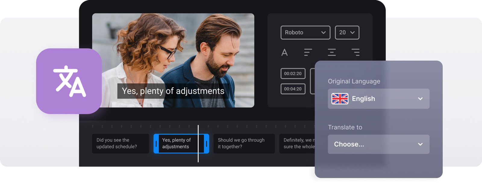 Subtitle translation interface used by video translation companies for multi-language ads.