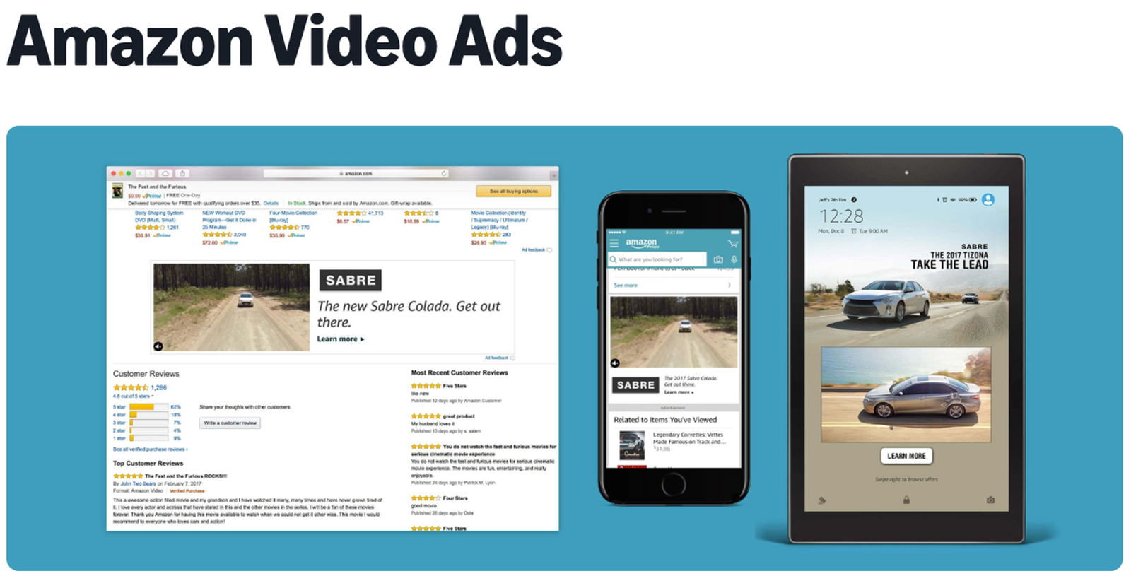 Desktop and mobile screens illustrating outputs from an amazon product video maker.