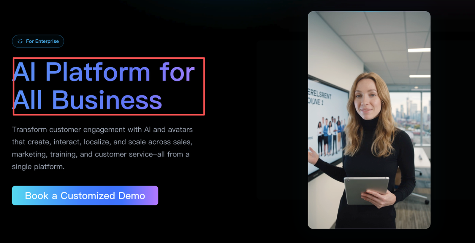 Professional avatar presenter on an enterprise platform that scales custom ai ugc ads for business.