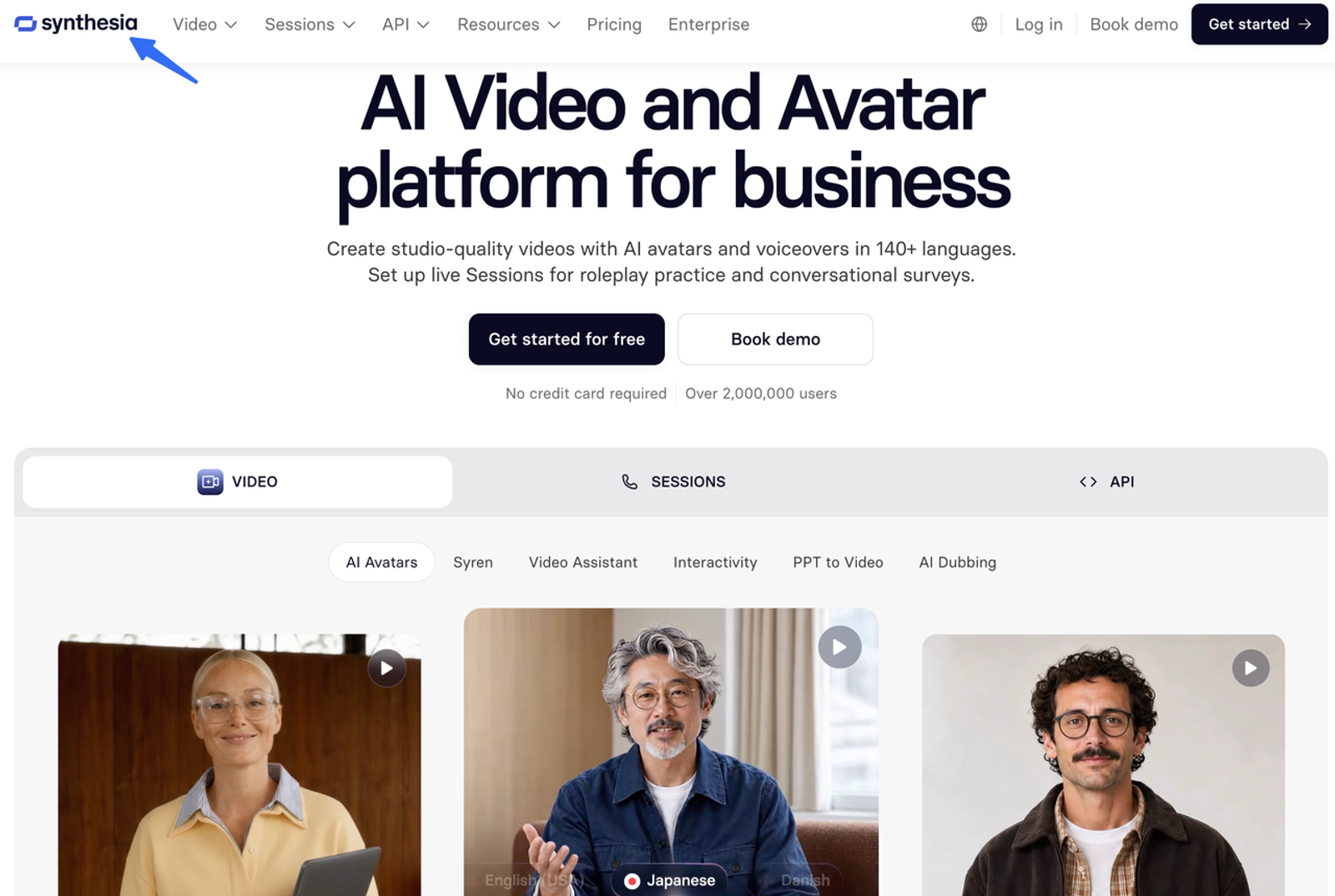 The homepage of Synthesia showcasing multilingual features relevant when choosing best ai avatar platforms for large enterprises.