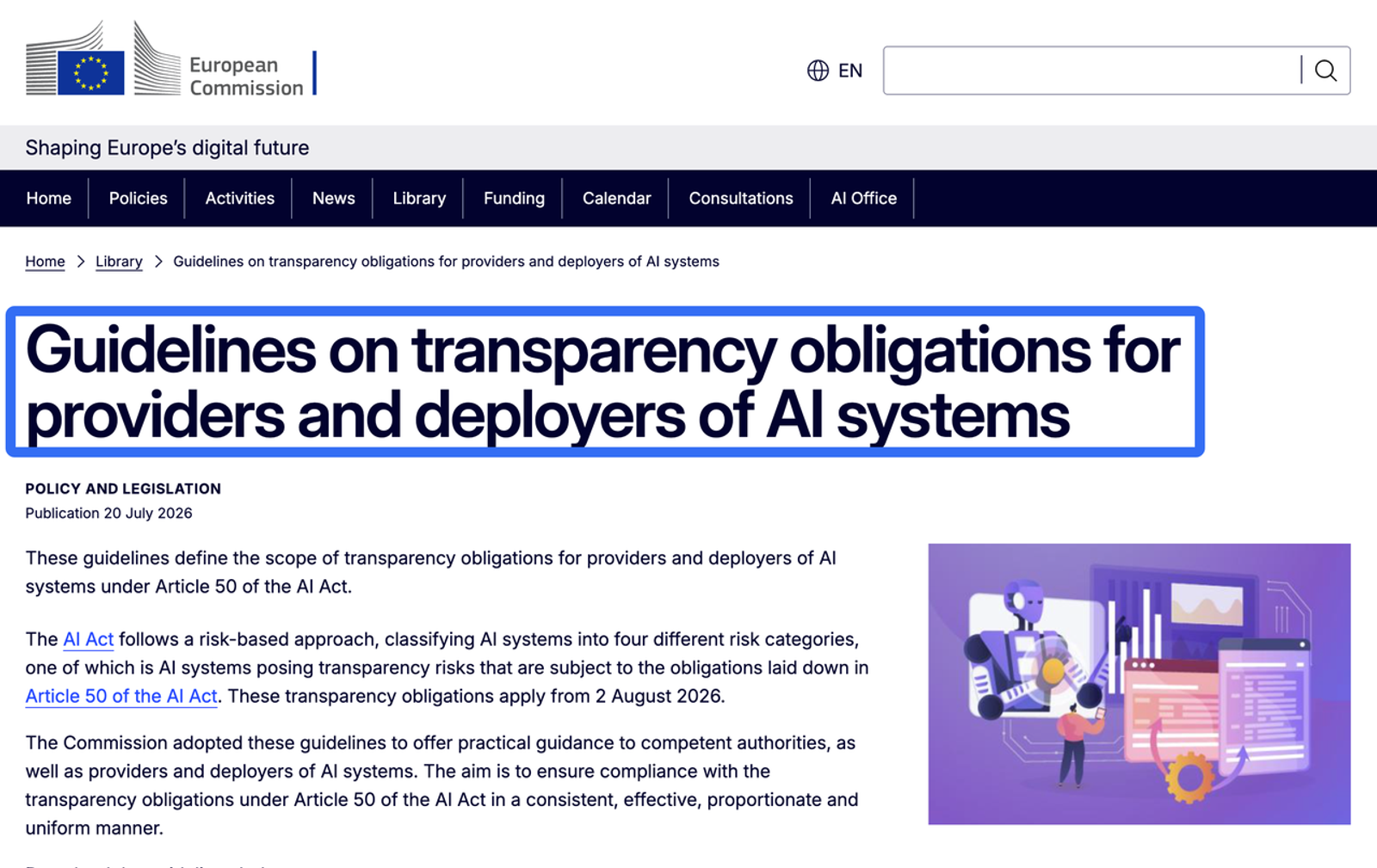 Official EU regulatory documentation covering compliance rules for best ai avatar platforms for large enterprises.