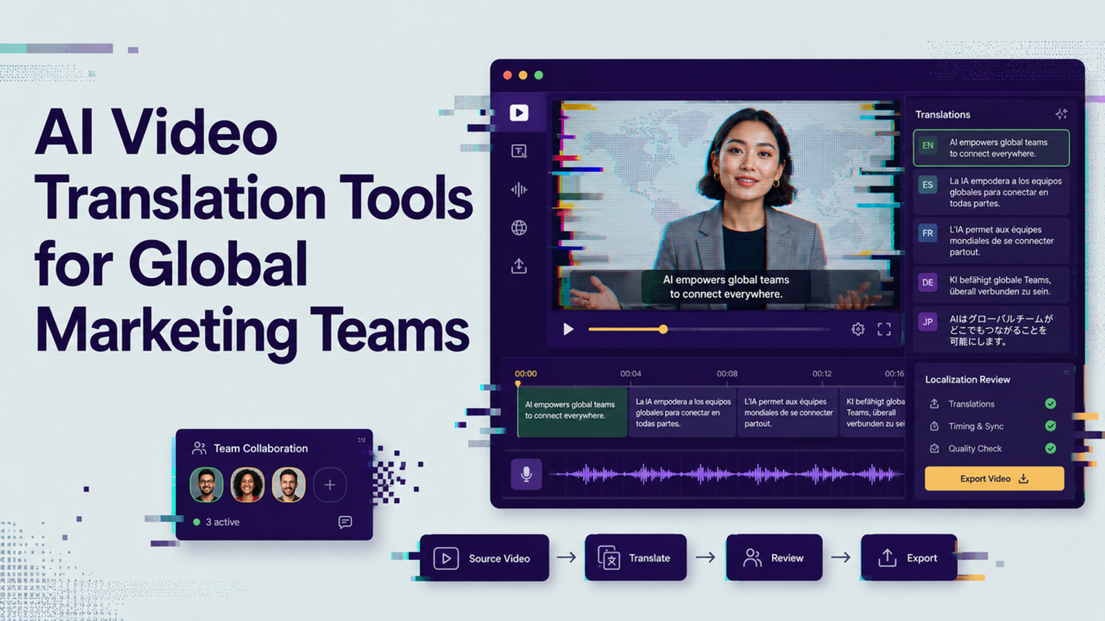 Comprehensive dashboard for ai video translation tools featuring team collaboration and review options.