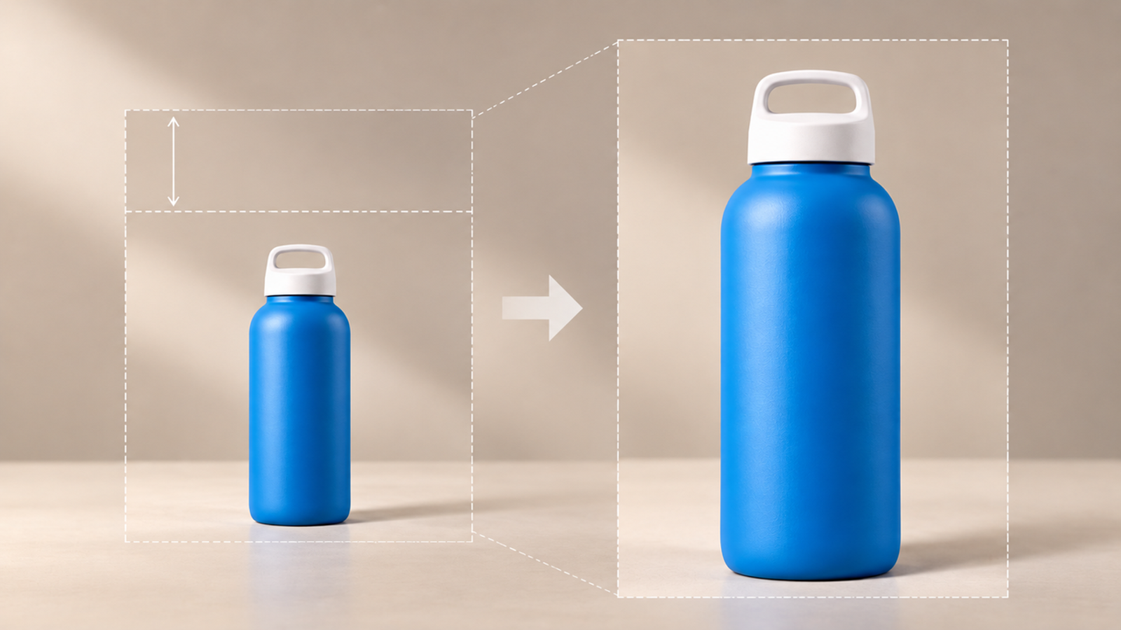 A visual size comparison of a blue insulated water bottle tested in kling 4.0 vs veo 3.1 benchmarks.