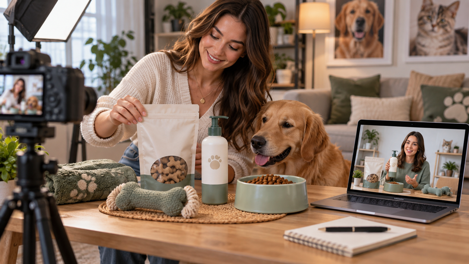Creator recording pet ad to compare ai avatar software for e-commerce product ads live.