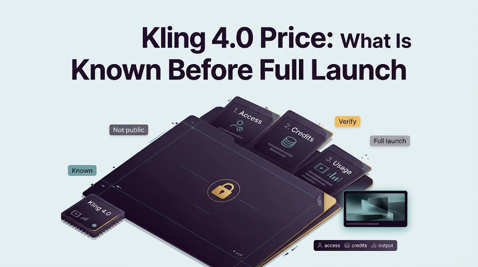 An informative graphic highlighting details about kling 4.0 price and what is known before the full launch.