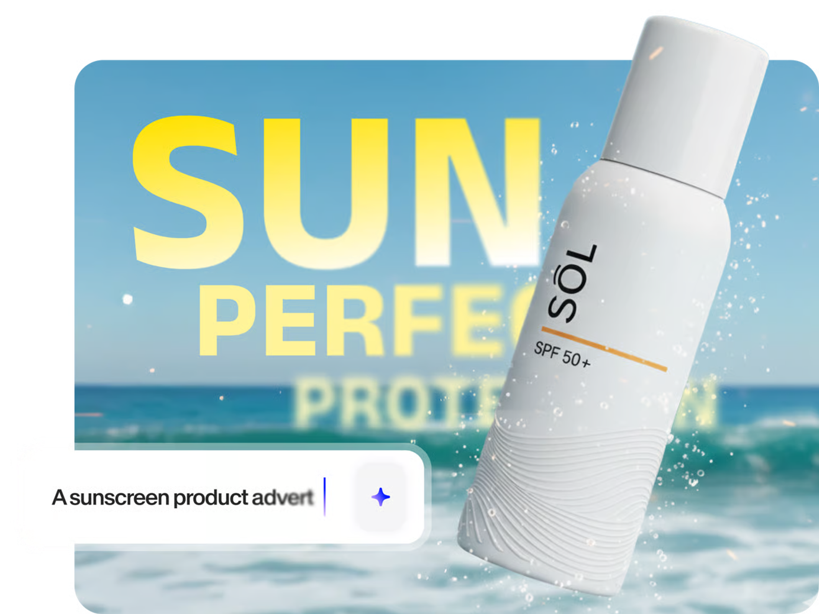 A beachside sun protection product mockup rendered using advanced ai video generation tools.