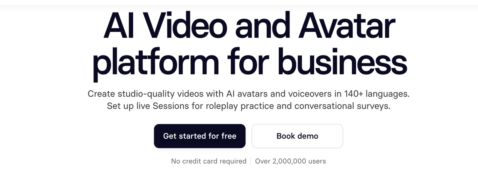 A landing page hero section showcasing features of modern enterprise ai video generation tools.