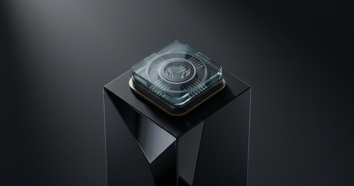 Ultra-premium studio photograph of a sculptural luxury object centered on a matte black stage