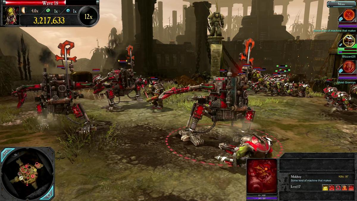Gameplay showing players defending against massive waves of Tyranids