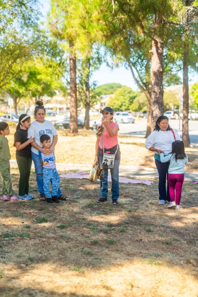 Young people connecting outdoors beneath trees
