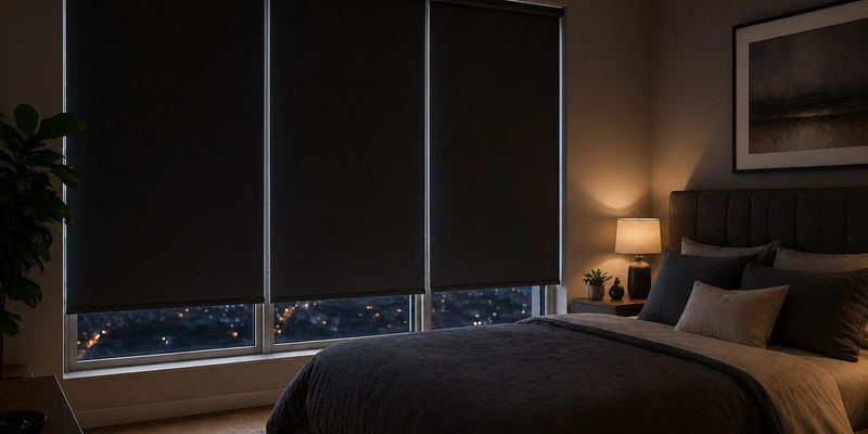 Modern roller blackout blinds in minimalist home